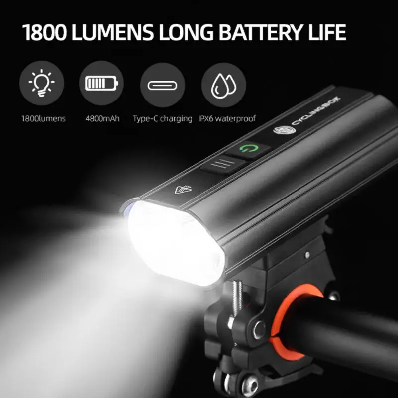 

Bicycle Light 1800Lumen 4800mAh Bike Headlight Power Bank Flashlight Handlebar USB Charging MTB Road Cycling Highlight