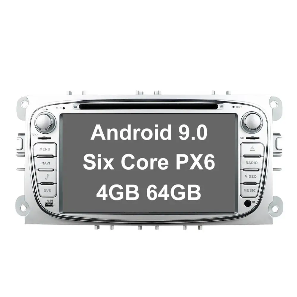 Silver-4GB 64GB PX6 Android 9 gps автомагнитолы 2 Din Автомобильный мультимедийный плеер 7 ''аудио dvd-плеер для Ford/Focus/S-Max/Mondeo 9/Galaxy yc-Max PX6 4G 64G - Цвет: Silver-4GB 64GB PX6