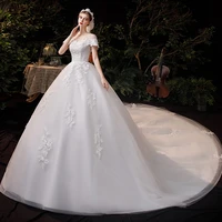 wedding dress 2021 new vestido de noiva robe de mariee short sleeve luxury 1m brush train lace princess ball gown plus size