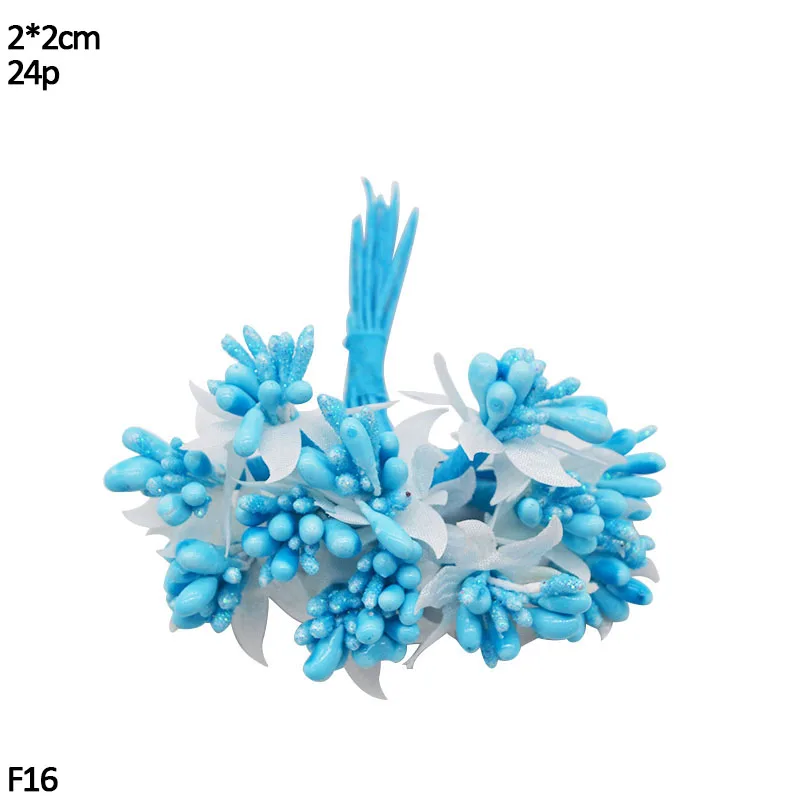 F16-24pcs blue Ручной работы искусственный цветок Stamen Christma голубой цветок вишня ягоды Букет DIY Свадебный Рождественский венок Ремесло Подарок Украшение - Цвет: F16-24pcs blue