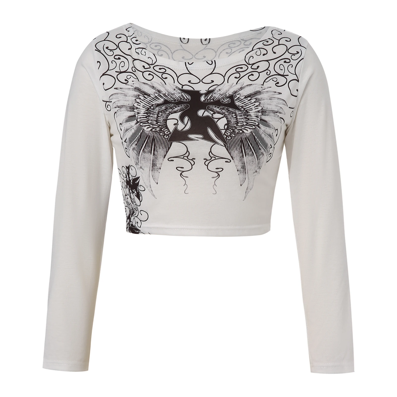 

Women Clothing Long Sleeve Tops with Sexy Navel Chic Pattern Skinny Fit Polyester Autumn Spring T-shirts
