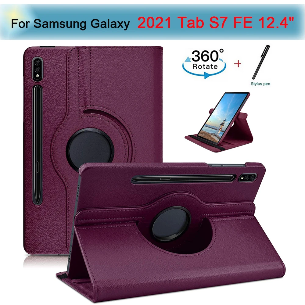 

BLOCROSS 360 Degree Rotating Litchi pattern PU Leather Smart Case For Samsung Tab S7 FE 12.4"SM-T730/T736 2021Tablet Cover Funda