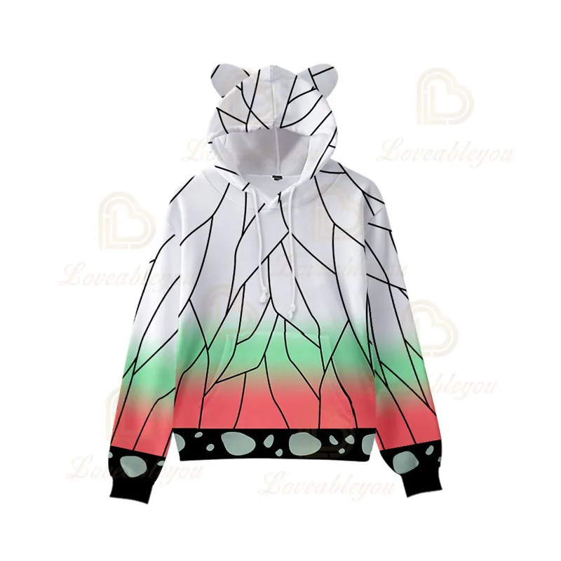 

Spring Autumn Hip Hop Sweatshirts 3D Print Demon Slayer Hoodies Cat Ears Hoody Long Sleeve Hooded Kpop Hoody Tops