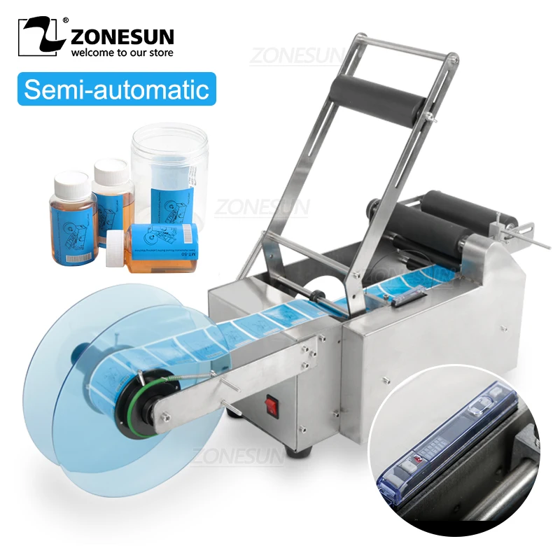

ZONESUN Semi-automatic Round Bottle Labelling Machine Stick Mark Labeller Manual Labeling Machine For Plastic Glass Bottles