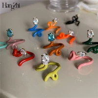 hangzhi 2021 new punk colorful dripping oil rhinestone twisted snake opening rings adjustable for women girls party jewelry