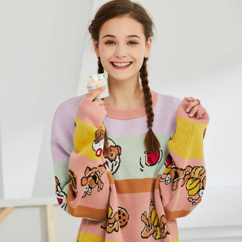 Фото MERRY PRETTY Women's Cartoon Embroidery Funny Knitted Sweaters 2020 Winter Thick Warm Harajuku Jacquard Sweater Knit Pullovers Женская MERRY PRETTY Women's Cartoon Embroidery Funny Knitted Sweaters 2020 Winter Thick Warm Harajuku Jacquard Sweater Knit Pullovers Женская