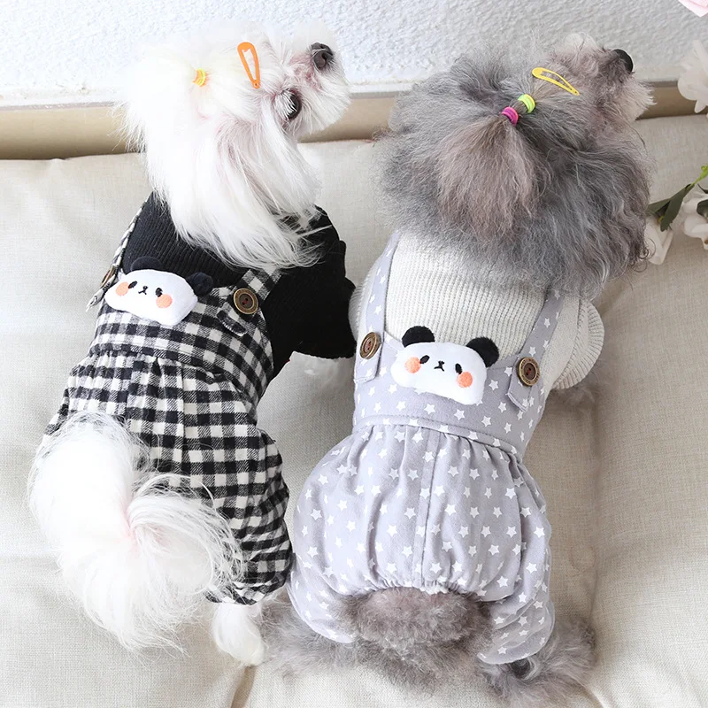 

Новая Милая одежда в виде панды со звездами, юбки для пар, комбинезоны, пальто с двумя ногами для собак и кошек, теплая хлопковая жилетка, оде...