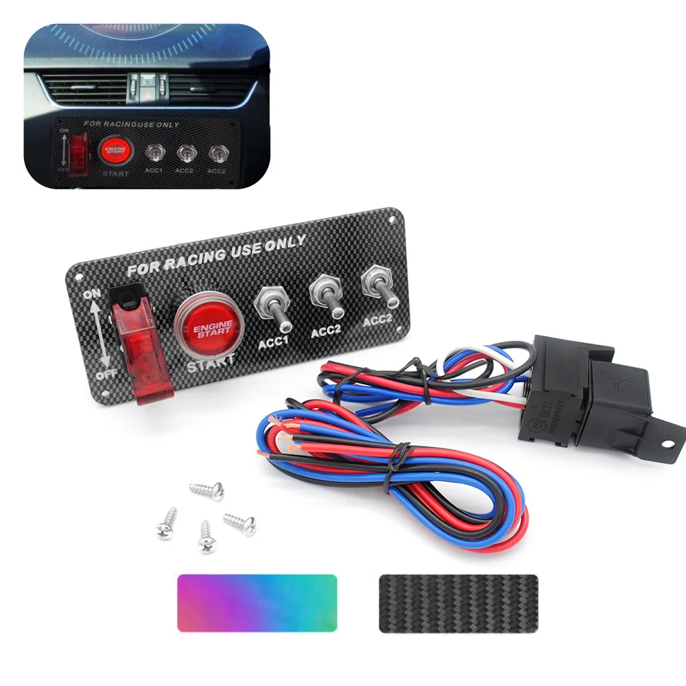 

12 В Светодиодная панель переключателя зажигания для гоночного автомобиля кнопка запуска двигателя светодиодный переключатель из углеродн...