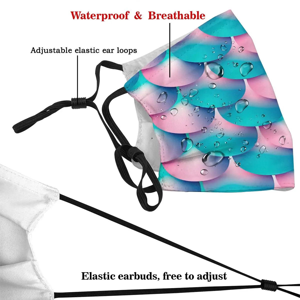 

Mermaid Tail Dust Mask with PM2.5 Activated Carbon Filter for Adult Mouth-muffle Face Reusable