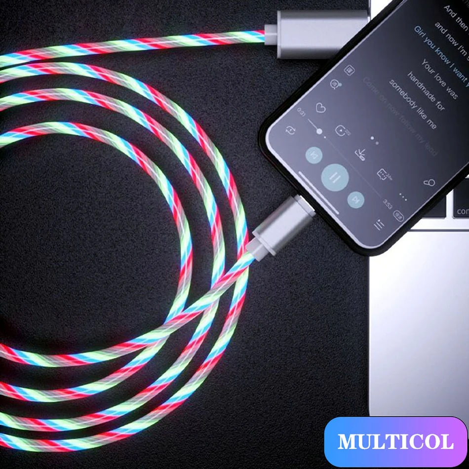 Светящийся кабель мобильного телефона зарядный кабель СВЕТОДИОДНЫЙ Свет Micro usb type C зарядное устройство для iPhone X samsung Galaxy S9 S8 зарядка USBC шнур