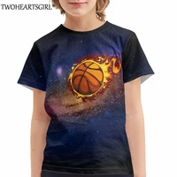 twoheartsgirl basketball football printed t shirt 3d flame ball short sleeve harajuku tshirts for kids polyester o neck tee tops