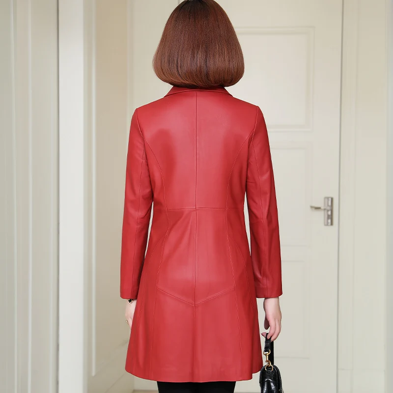 

JCHB 2021 Women's leather windbreaker new autumn 40-year-old Haining sheepskin windbreaker Women's Mid-length loose large size