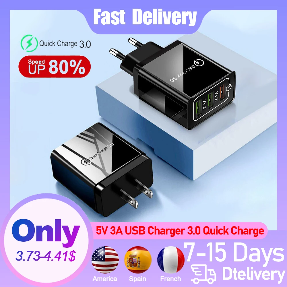 

5V 3A USB Charger Quick Charge 3.0 QC 3.0 Fast Charging Adapter 3 USB Mobile Phone Charger For iphone XR XS Max X 7 8 Chargers