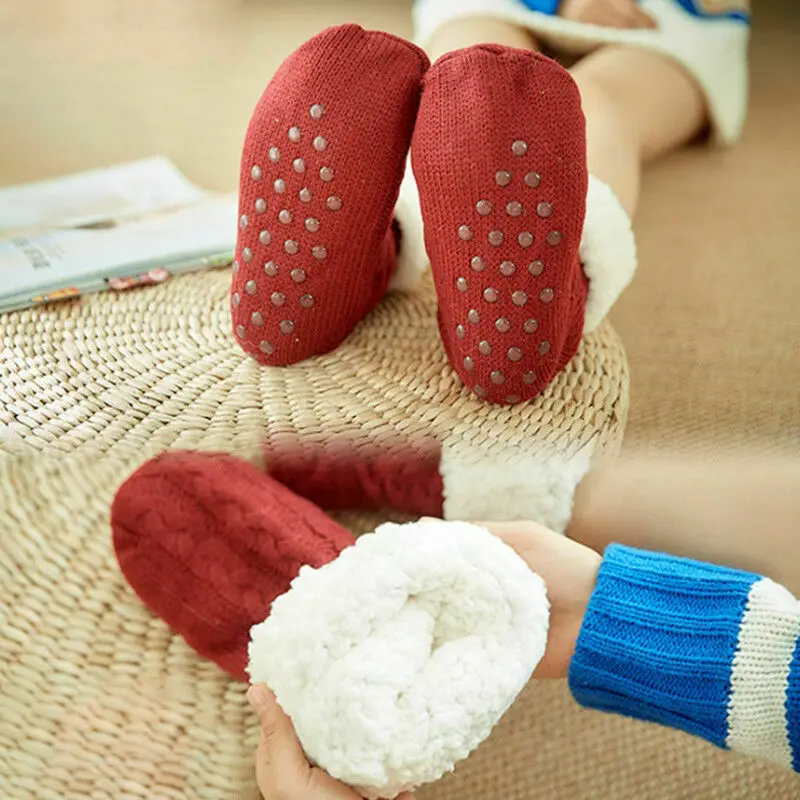 1Pair Thick Warm Sleep Socks Slippers Women Girls Autumn Winter Velvet Home Floor Socks Non Slip Mid Tube Kawaii Cute Socks