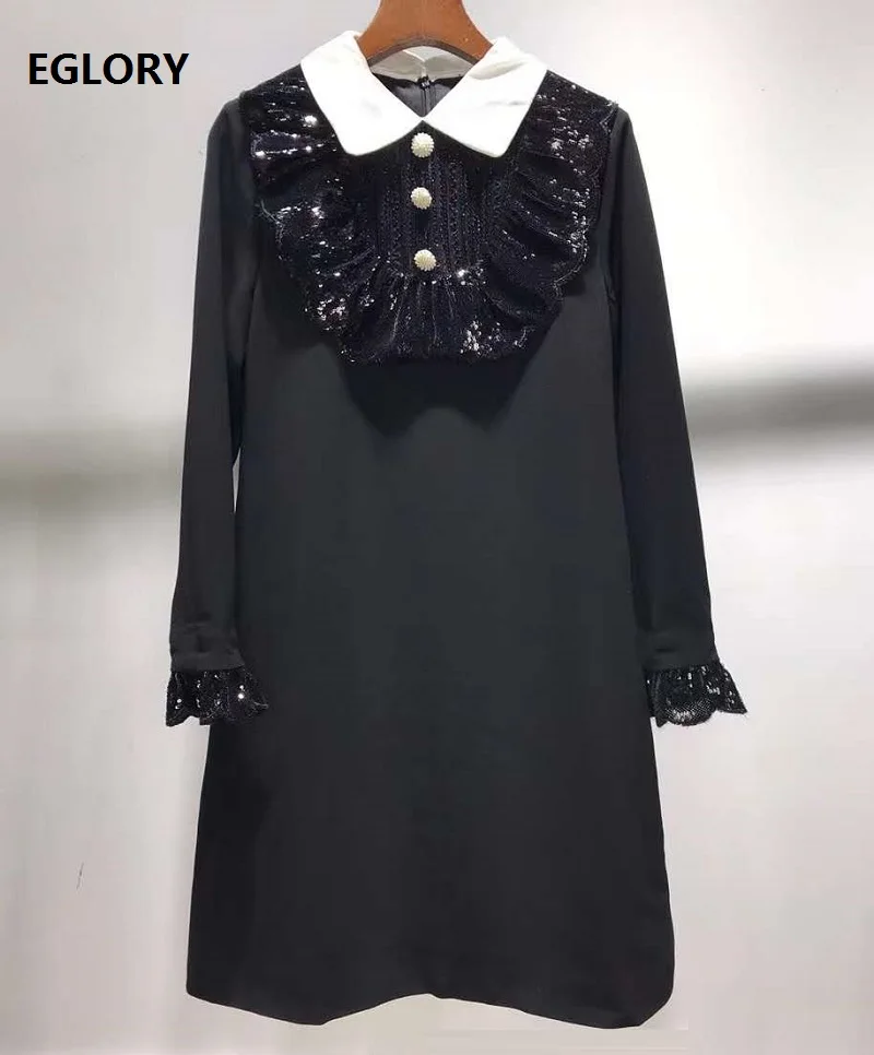Платье с блестками модель сезона осень зима 2020 года женское прямое черное