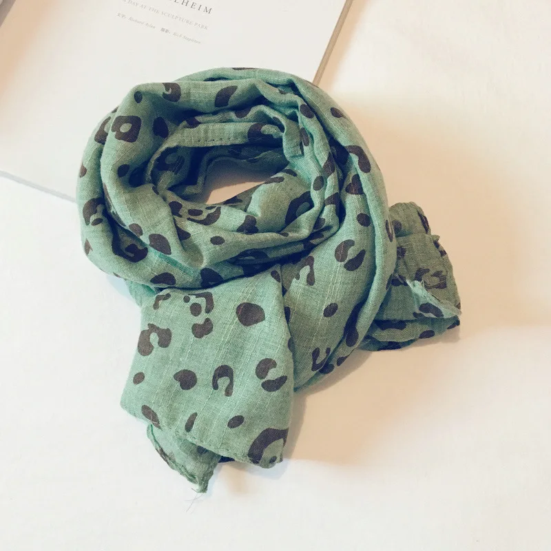 green leopard Осенняя одежда в горошек Милая снуд детский модный Винтаж льняной, хлопковый шарф для детей мягкие Kawaii Снуд шарф для малышей на зиму - Цвет: green leopard