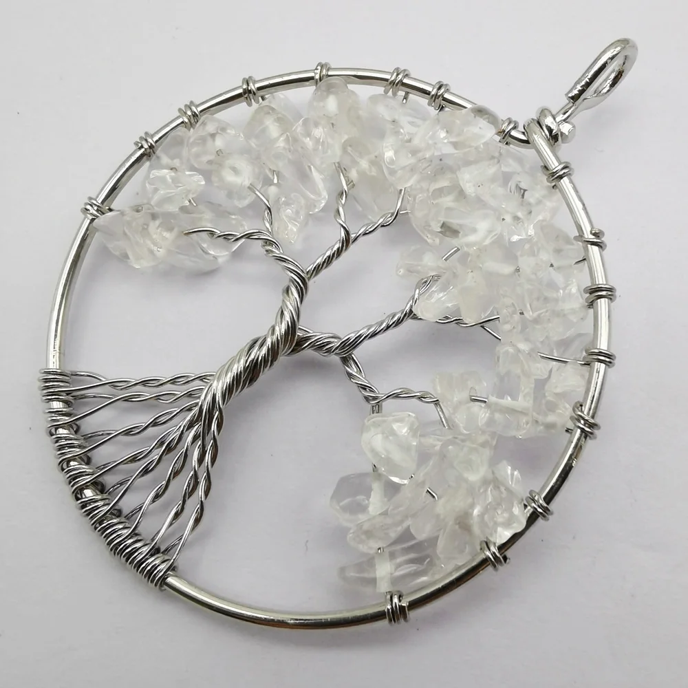 Подвеска Дерево жизни из натурального прозрачного кварца S597|gem pendant|tree of life wirelife
