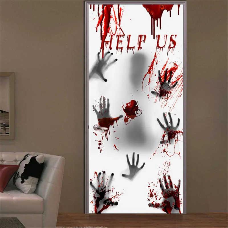 Фото Украшения на Хэллоуин для дома кровавый принт наклейка стену дверь декор