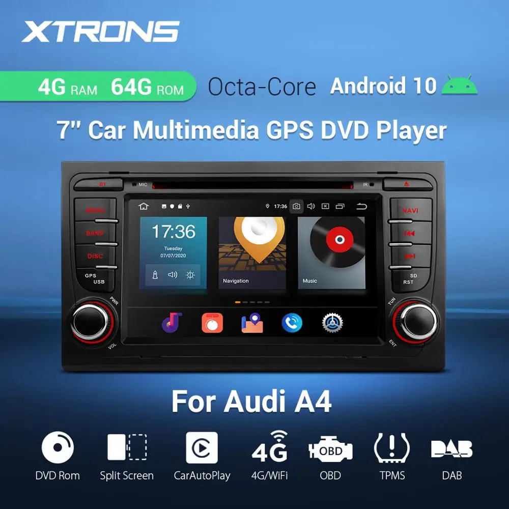 Автомобильный стерео DVD плеер XTRONS 7 дюймов PX5 Android 10 0 радио GPS TPMS OBD DVR WIFI для Audi A4 B6 B7