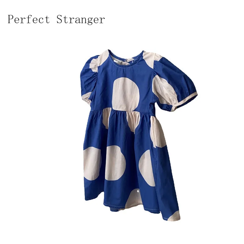 

2021 Summer New Arrival Girls Lovely Dot Dress Kids Korean Design Puff Sleeve Baby Girl Dresses High Quality