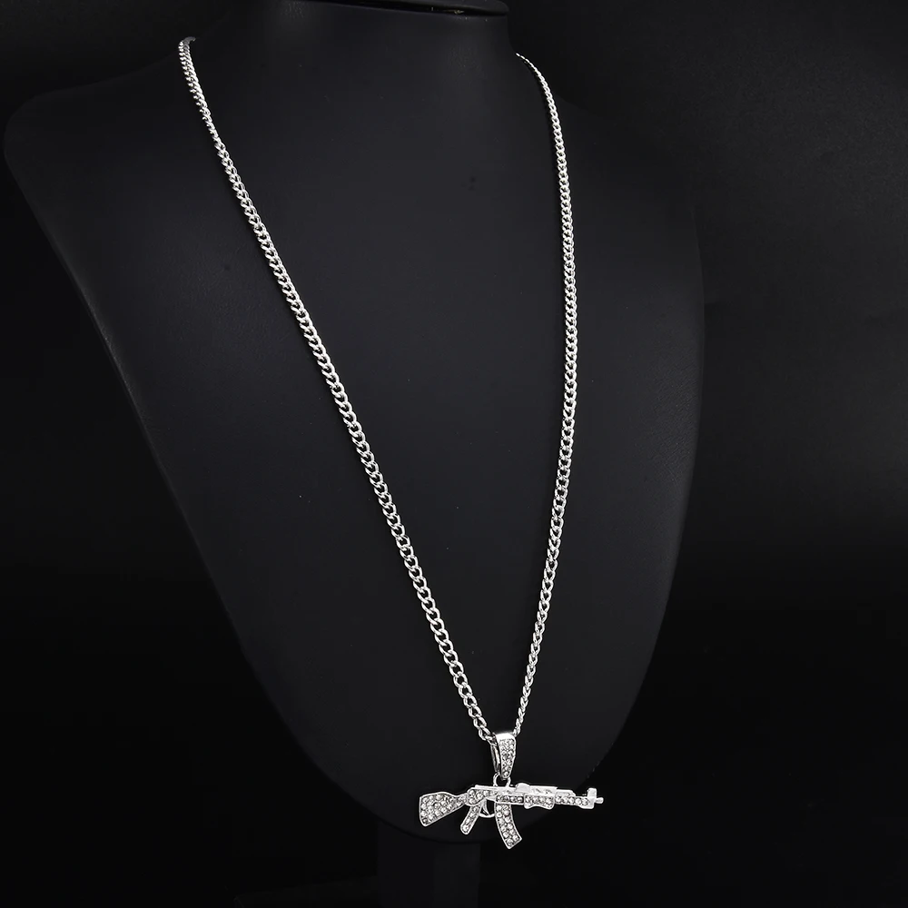 

Fashion Choker Necklaces Men Punk Water Wave Chain Women Gun Pendant Crystal Rhinestone Jewelry Gift 2023 Creative Alloy 51-80cm