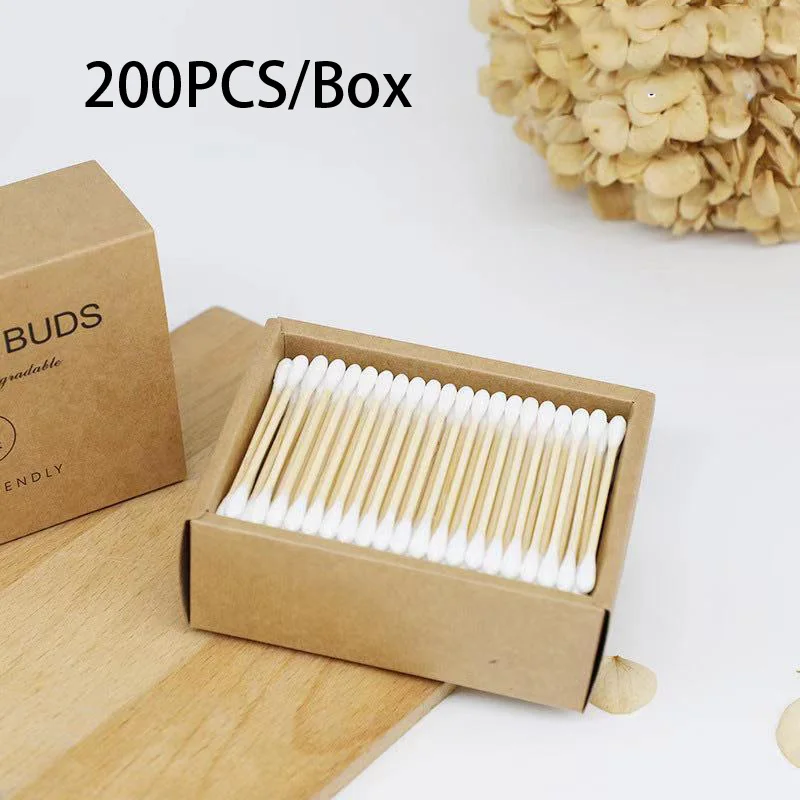 

200PCS/Box Double Head Cotton Swab Bamboo Sticks Cotton Swab Disposable Buds Cotton For Beauty Makeup Nose Ears Cleaning