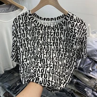 cotton personality fashion letter printed short sleeve t shirt female 2021 summer new design feeling loose slim bottoming shirt
