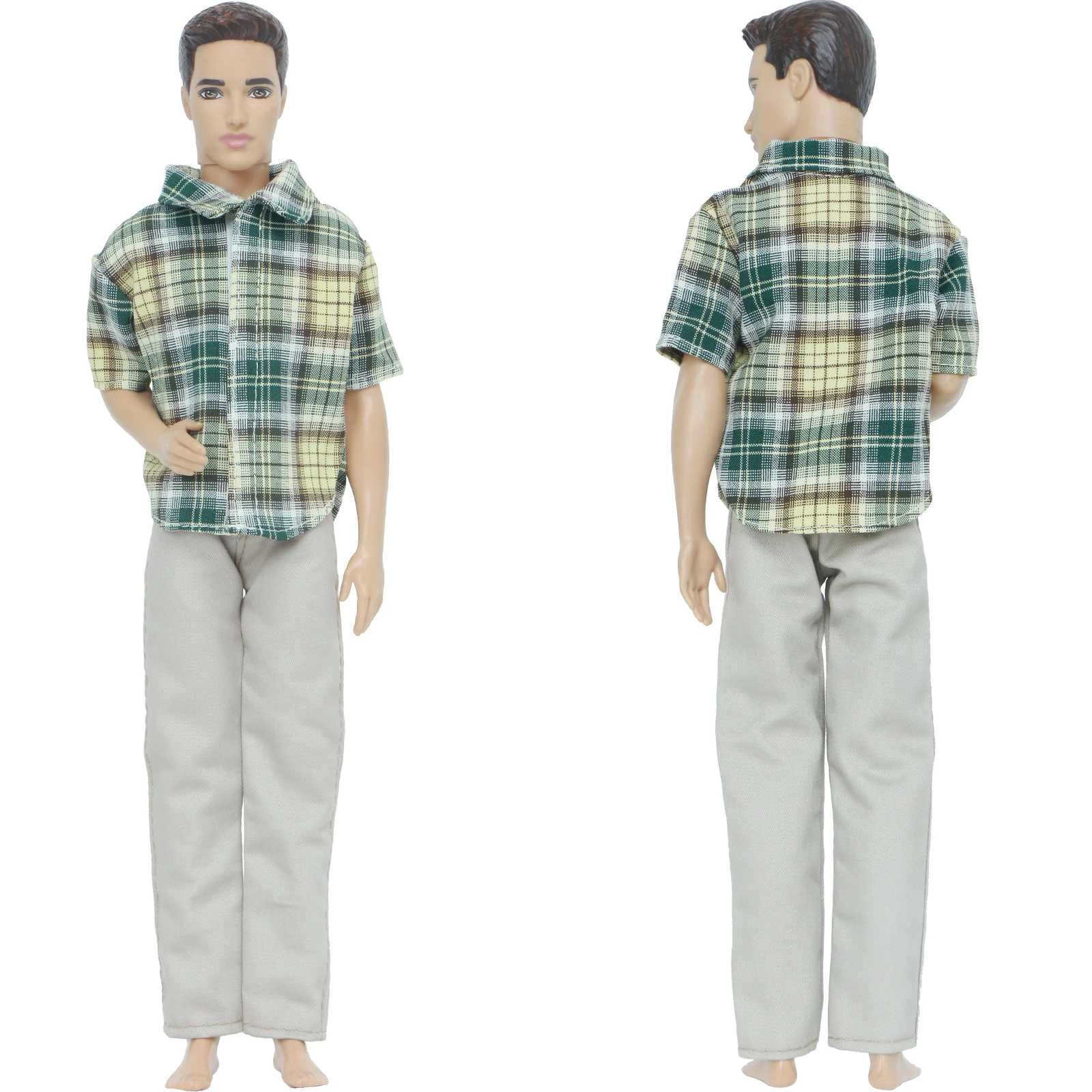 Бизнес костюм с зеленым клетчатым топом и серыми брюками для мужской модной куклы Кен, летняя одежда, аксессуары.