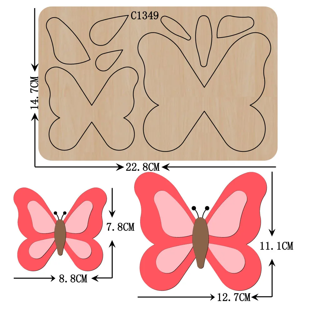 

New butterfly Wooden die Scrapbooking C-1349 Cutting Dies Multiple sizes