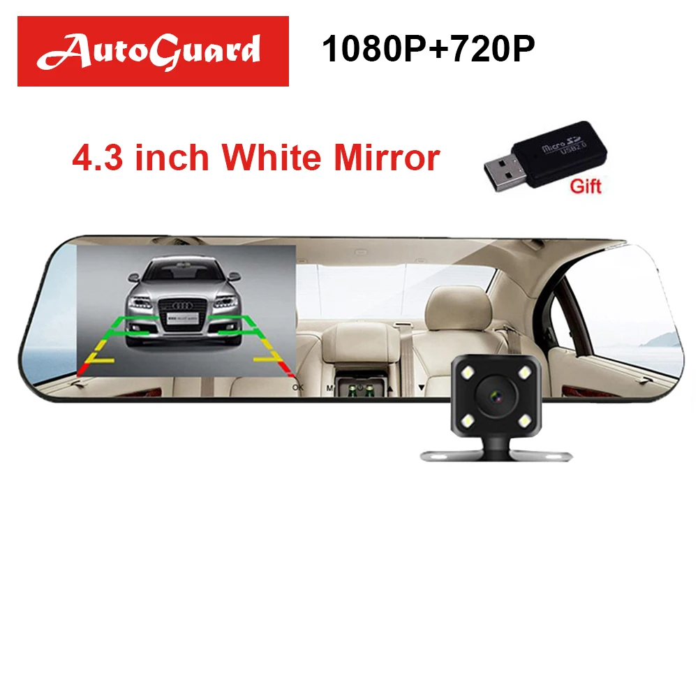 4.3 Inch Car Dvr Mirror Dual Dash Camera Full HD 1080P Cam Rearview Digital Video Recorder Auto Camcorder | Автомобили и