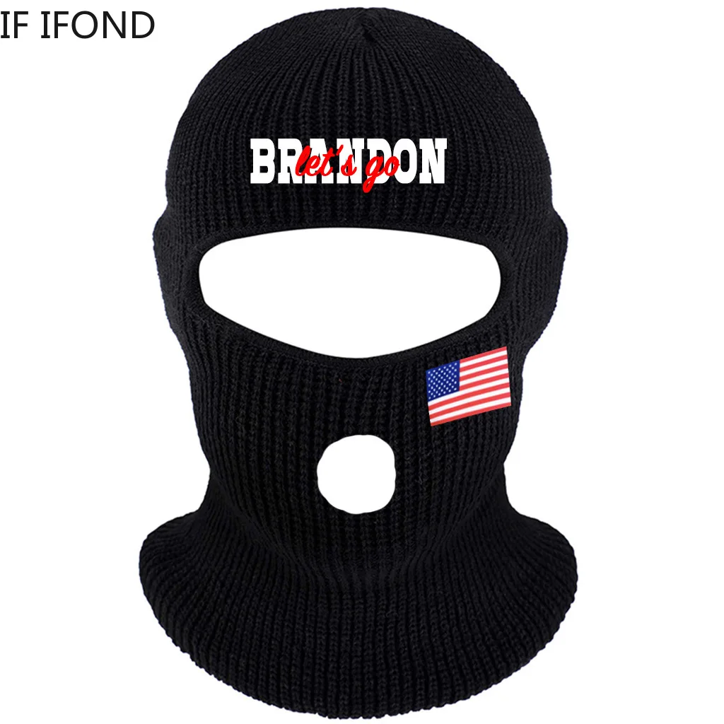 

3 Holes Full Face Cover Ski Mask Hat Letter Embroidery Winter WarmBalaclava Windproof Knitted Beanies Bonnet