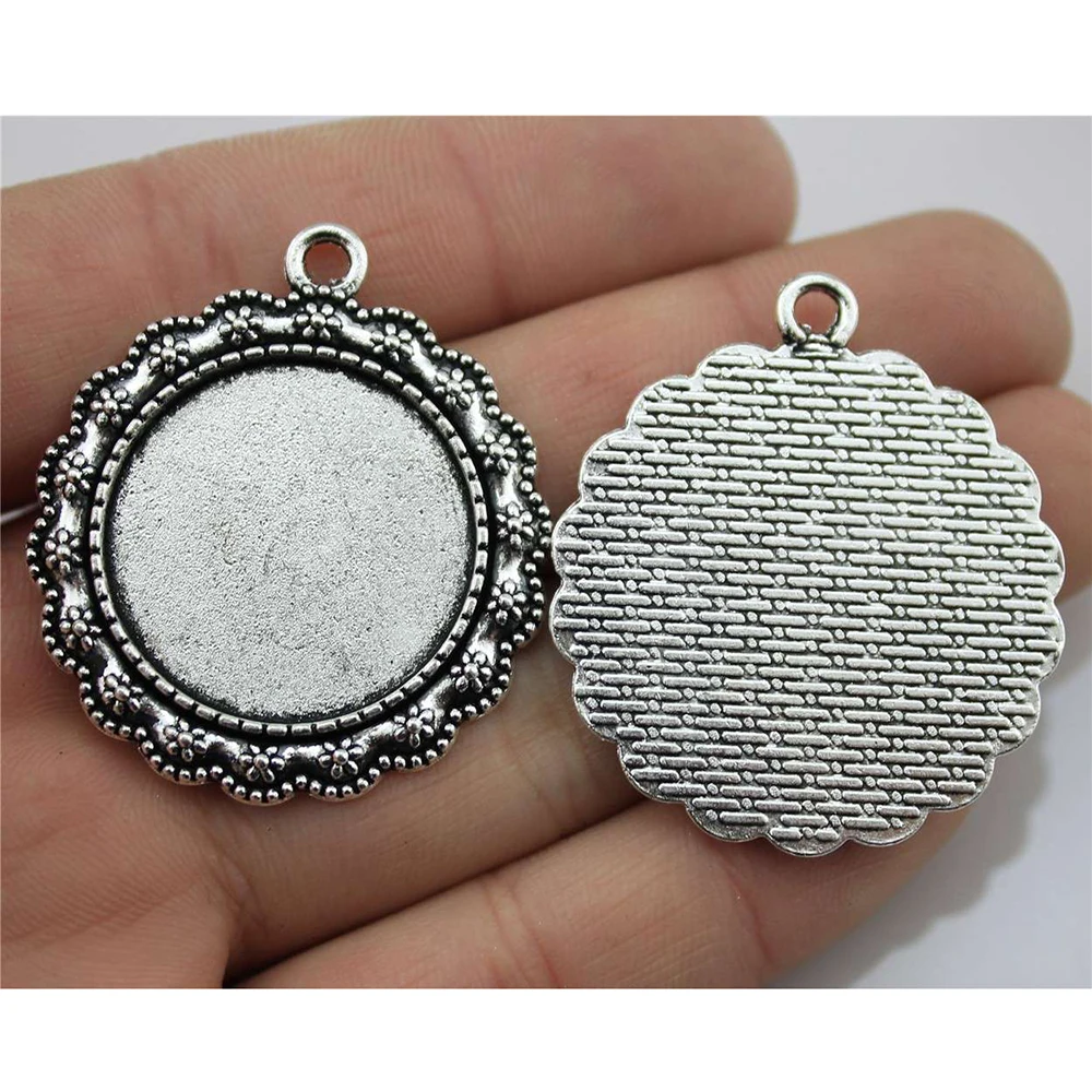 

WYSIWYG 3 шт. 25 мм Внутренний размер Античный Серебряный цветок Стиль цинковый сплав Камея Кабошон основа оправа подвеска