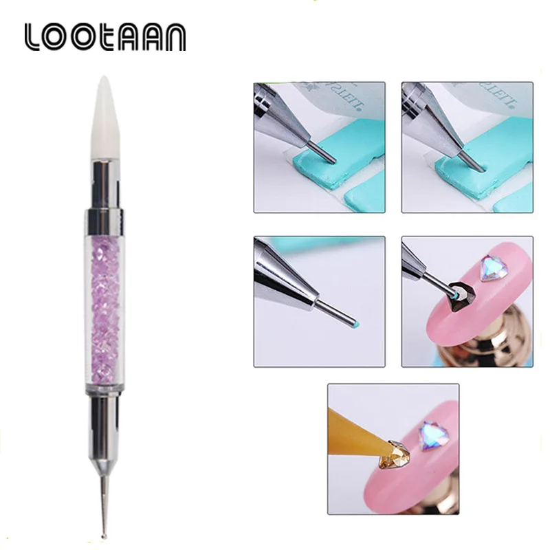 Lootaan 1 шт. двойная ручка для дизайна ногтей хрустальные бусины горный хрусталь