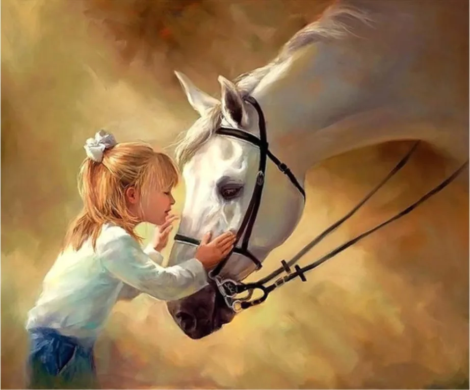 

Fahion 5D Diamond Painting Little Angel and Horse Sticker Rhinestone Cross Stitch Decorative Painting Full of Rhinestones