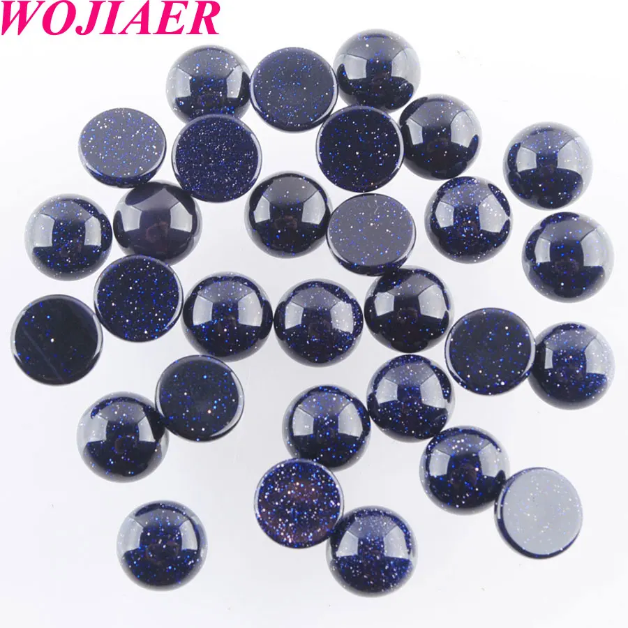 

WOJIAER Blue Sand Round 8mm Cabochon Beads Natural Stone Healing Bead Fit for Women Men DIY Handmade Jewelry 50PCS PU8193