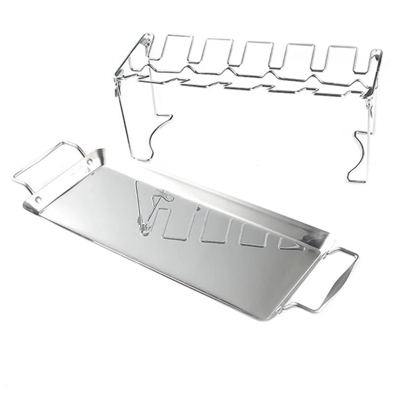 

14 Slot Stainless Steel Chicken Wing Leg Drumstick Rack Oven BBQ Grill Holder with Drip Pan for BBQ barbecue Roasting Tools