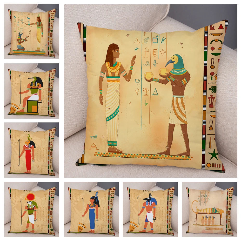 

Ancient Egypt Totem Pharaoh Cushion Cover Decor Cartoon Anubis Print Pillowcase for Sofa Home Soft Plush Pillow Case 45*45cm