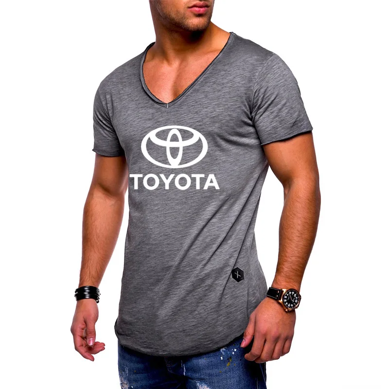 

Mens Short Sleeve Toyota Car Logo Summer cas ual Cotton T shirts Men V neck Fashion Hip Hop Harajuku Male Brand Tee
