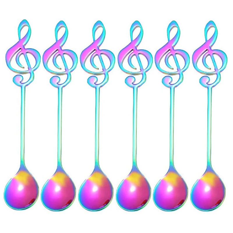 

6PCS Music Teaspoon Set Stainless Steel Small Espresso Spoon Mixing Mixed Decorative Beverage Spoon