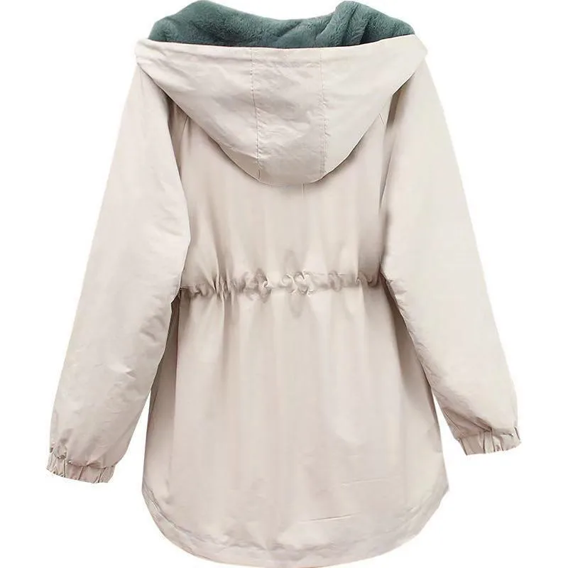 

2020 Autumn Winter Women Jacket Casual Plus Velvet Coat Long Sleeve Hooded Thicken Warm Windbreaker Female Loose Jacket Outwear