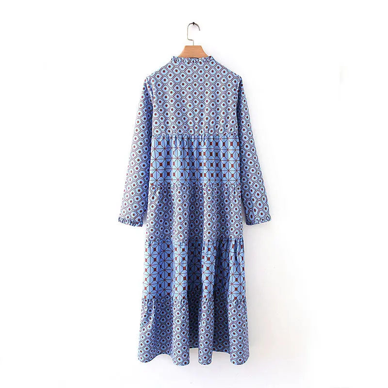 Женское винтажное длинное платье в стиле бохо с геометрическим принтом