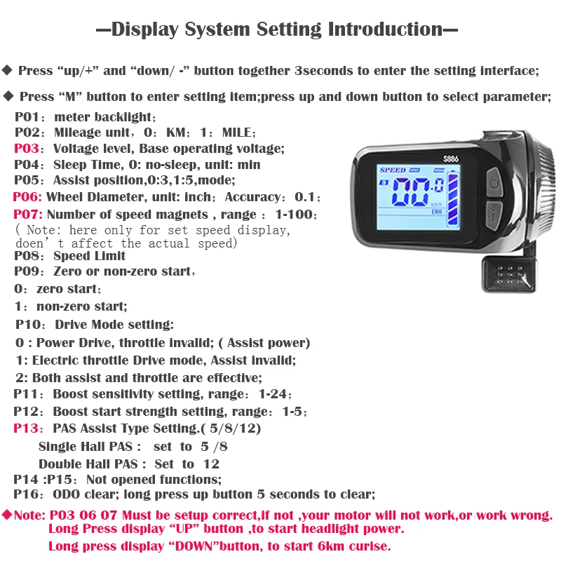 Electric Bike Display 24V/36V/48V 500W E Scooter Brushless Controller with Speed Meter Display