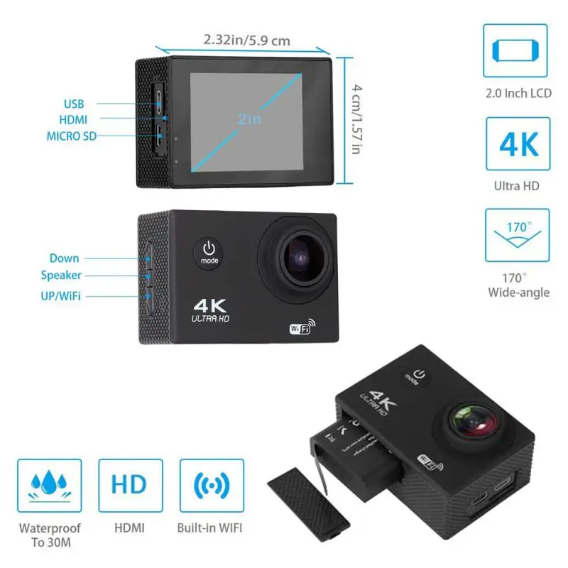 Популярная Спортивная экшн видеокамера s Wifi 1080P 4K Ultra HD 16MP камера