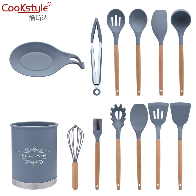 

Kitchen Cookware Silicone Kitchenware Non-stick Cookware Cooking Tool Spatula Ladle Egg Beaters Shovel Spoon Soup Utensils Set