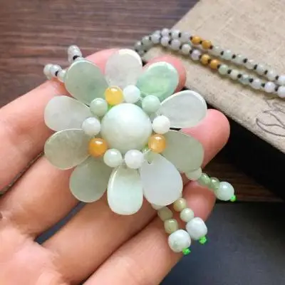 

Ювелирные изделия Zheru, натуральный бирманский нефрит класса А, три цвета, подвеска в виде цветка, ожерелье, ювелирные изделия, лучший подарок