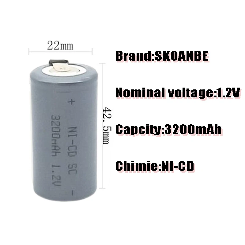 SKOANBE 4/10/15/20PCS SC 3200mah 1.2V Ni-CD Rechargeable Battery Sub C 22420 Cord Processed into Tools Batteries Pack.