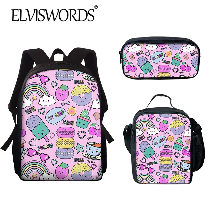 

ELVISWORDS для девочек-подростков, 3 шт., школьная сумка, Kawaii, мультяшный дизайн, рюкзак, розовые сумки для книг, 2021, чехол-карандаш для школы, mochila