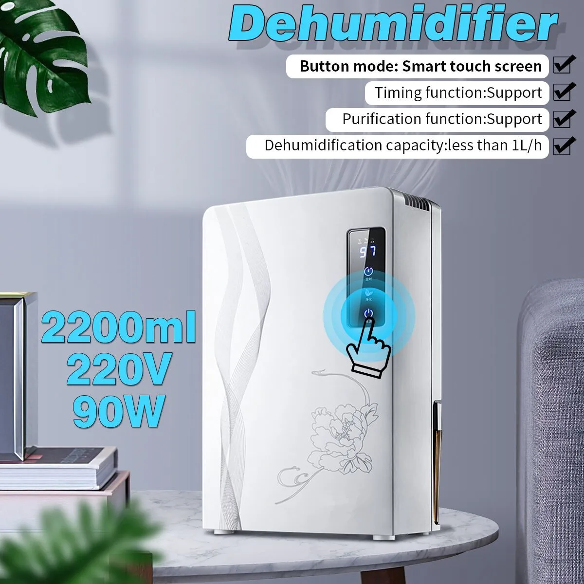 

Home Multifucntion Dehumidifier Electric Air Dryer With 24h Timing Smart Touch Desiccant Drying Machine Double Drainage System