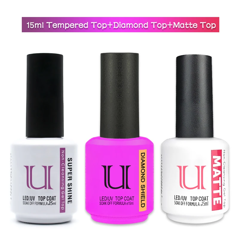 

UNO JYJ Diamond Top Coat Set Gel Nail Polish Semipermanent Super Bright Tempered Top uv Varnish No-wipe Top Gellac Matte Top Kit