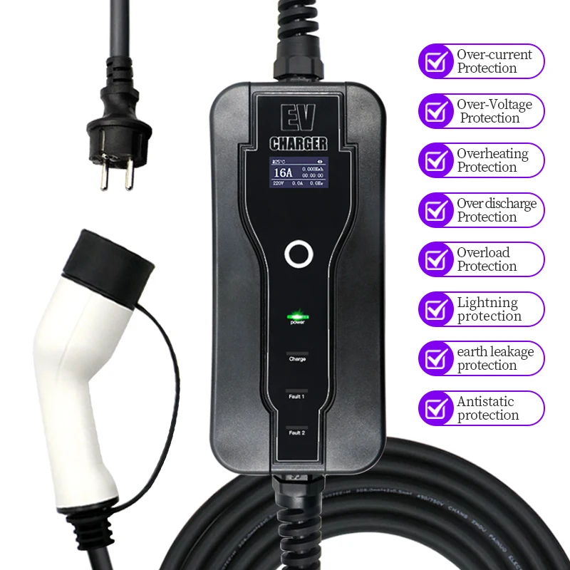 

Mobile EV Charger Wallbox 16A Fast EV Charger IEC62196-2 Type 2 CEE Electric Car Charger EVSE Auto Electric